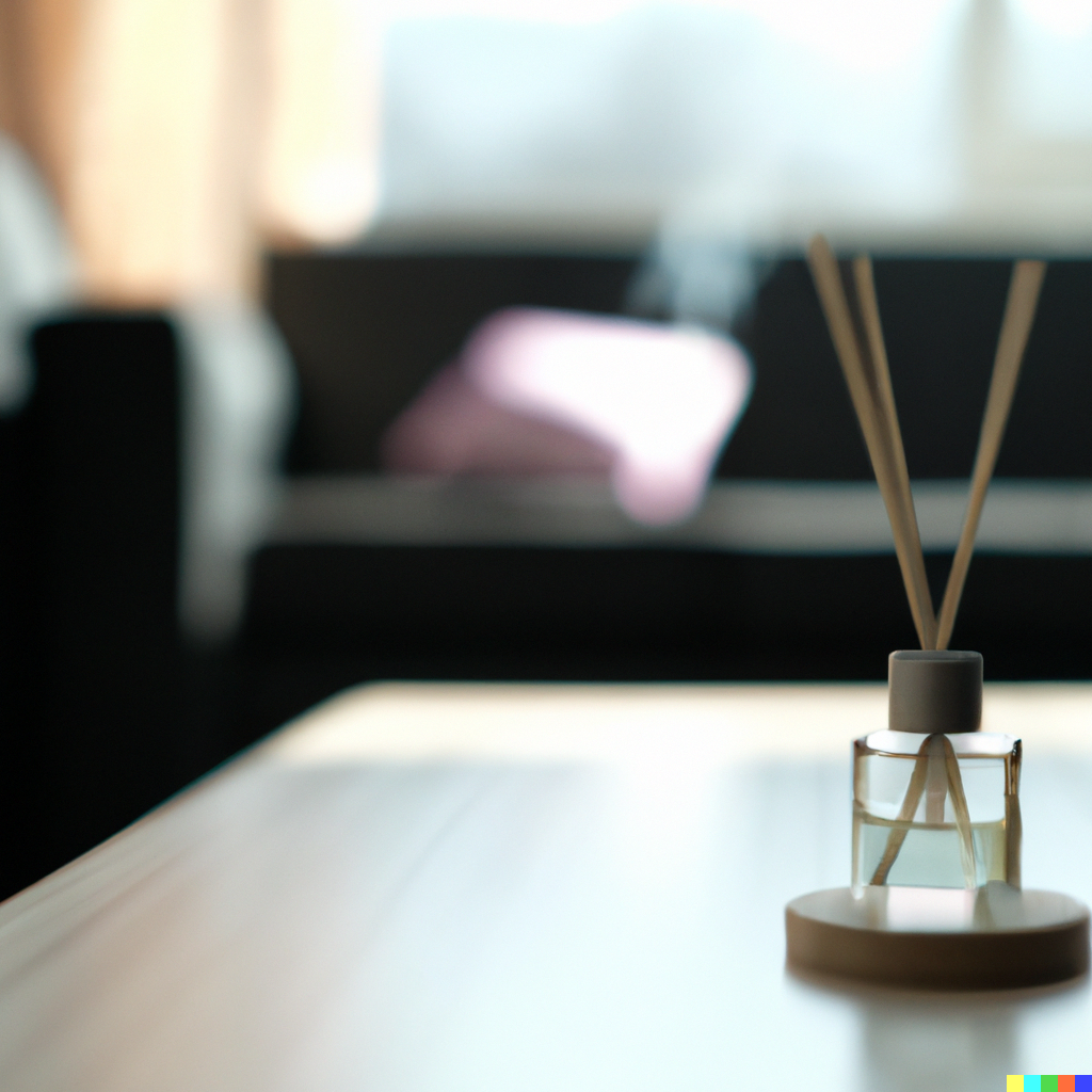 Reed diffuser on table