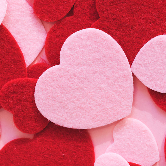 A close up of pink and red hearts for Valentine's Day