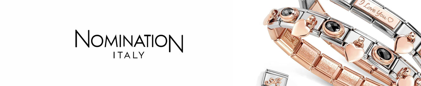 Rose Gold Nomination Charm collection featuring a variety of Italian-made personalised designs