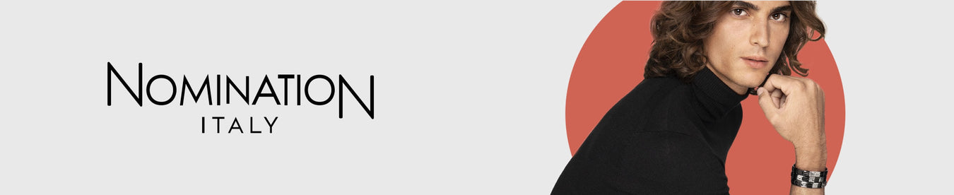 nomination charms for men worn by a man on a grey background with a Nomination logo