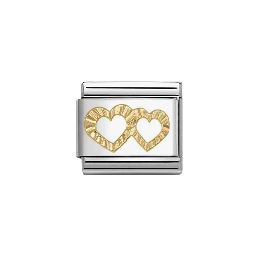NOMINATION Classic Gold Etched Double Heart Charm - Charms - Nomination - Bumbletree