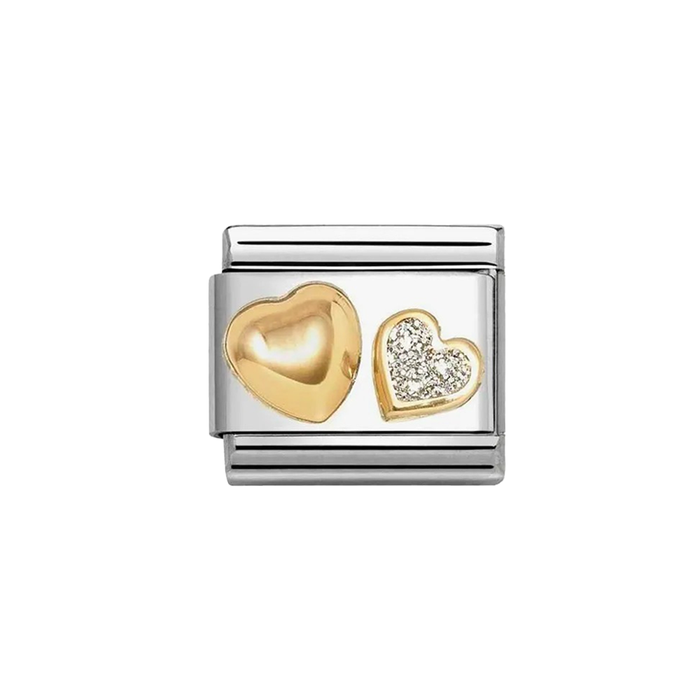 NOMINATION Classic Gold & Glitter Rounded Double Heart Charm - Charms - Nomination - Bumbletree
