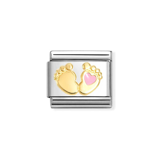 NOMINATION Classic Gold Baby Footprint with Pink Heart Charm - Charms - Nomination - Bumbletree
