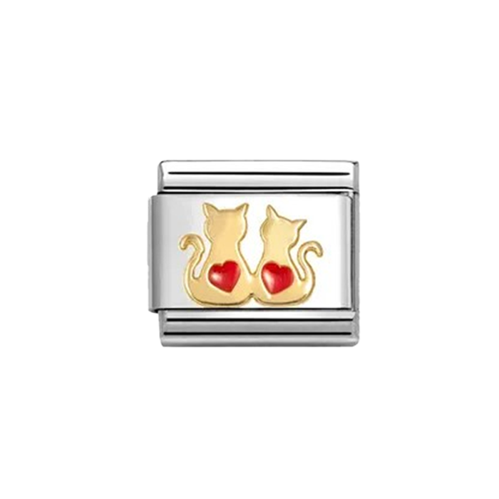 NOMINATION Classic Gold Cats With Red Hearts Charm - Charms - Nomination - Bumbletree