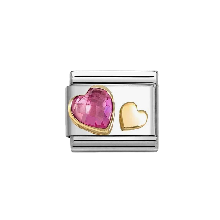 NOMINATION Classic Gold Double Hearts Dark Pink CZ Charm - Charms - Nomination - Bumbletree