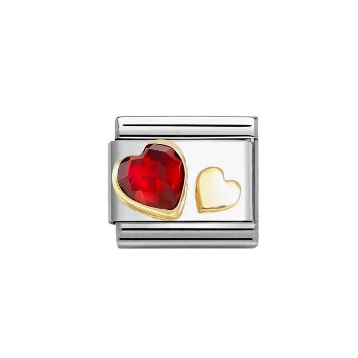 NOMINATION Classic Gold Double Hearts Red CZ Charm - Charms - Nomination - Bumbletree