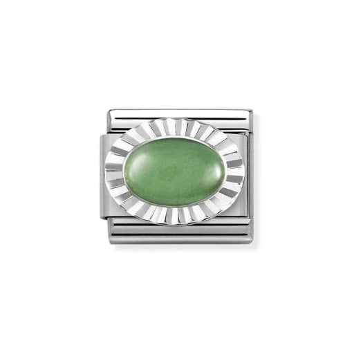 NOMINATION Classic Silver & Green Aventurine Diamond Oval Charm - Charms - Nomination - Bumbletree