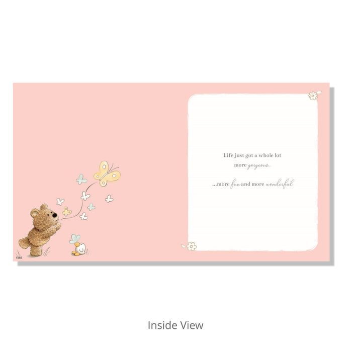 New Baby Sister With Teddy And Butterflies Card - Cards - Bumbletree - Bumbletree