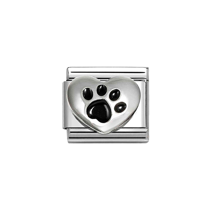 NOMINATION Classic Silver Black Footprint Heart Charm