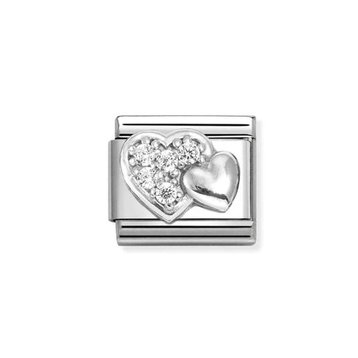 NOMINATION Classic Silver Raised Double Heart CZ Charm - Charms - Nomination - Bumbletree