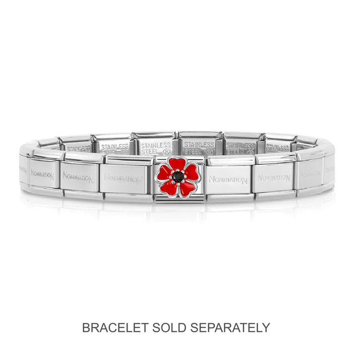 NOMINATION Classic Silver Red & Black CZ Poppy Flower Charm - Charms - Nomination - Bumbletree