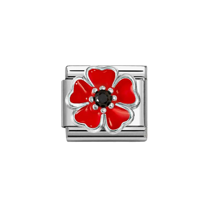 NOMINATION Classic Silver Red & Black CZ Poppy Flower Charm - Charms - Nomination - Bumbletree