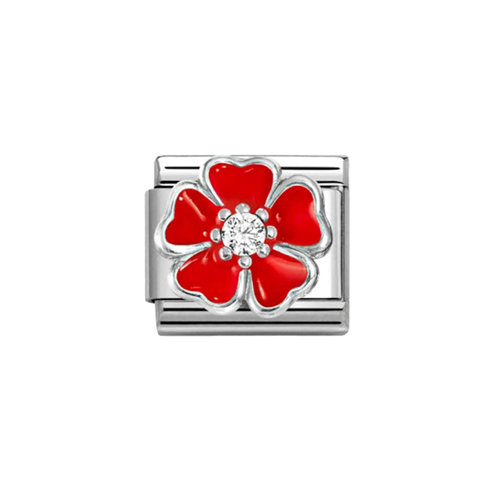 NOMINATION Classic Silver Red & White CZ Poppy Flower Charm - Charms - Nomination - Bumbletree
