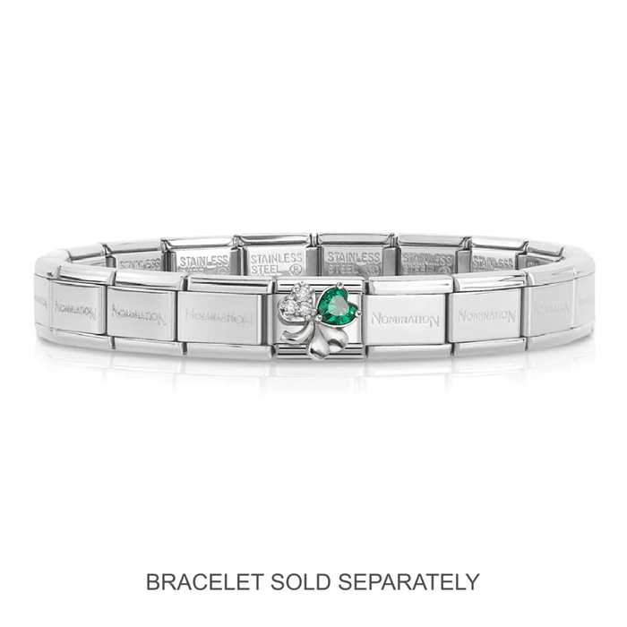 NOMINATION Classic Silver & Green CZ Four-Leaf Clover Charm - Charms - Nomination - Bumbletree