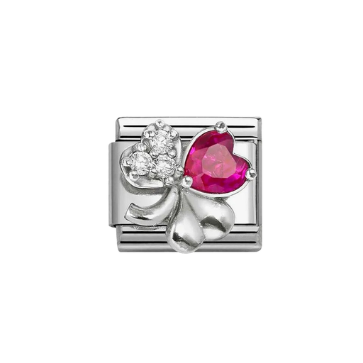 NOMINATION Classic Silver & Red CZ Four-Leaf Clover Charm - Charms - Nomination - Bumbletree