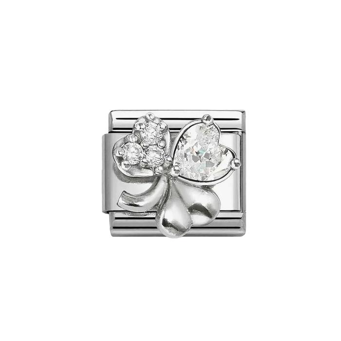 NOMINATION Classic Silver & White CZ Four-Leaf Clover Charm - Charms - Nomination - Bumbletree