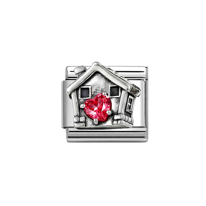 NOMINATION Classic Silver Red CZ Heart House Charm