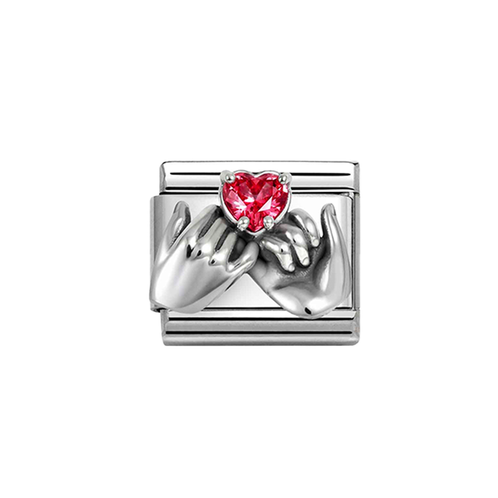 NOMINATION Classic Silver Red CZ Heart Hands Charm