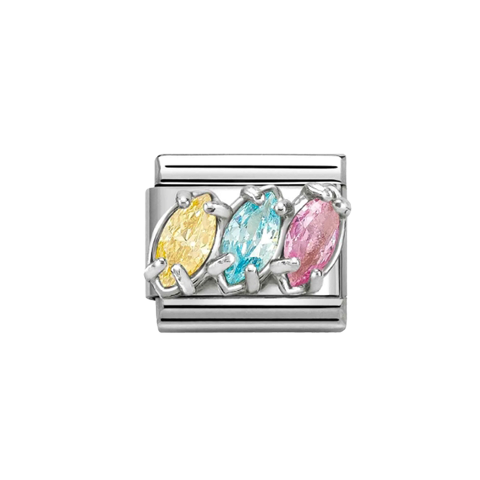 NOMINATION Classic Silver & Multicoloured CZ Trilogy Charm - Charms - Nomination - Bumbletree