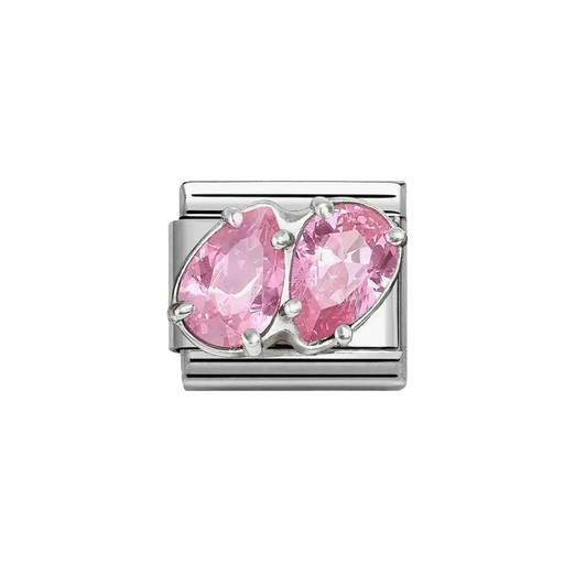 NOMINATION Classic Silver & Pink CZ Double Drop Charm - Charms - Nomination - Bumbletree