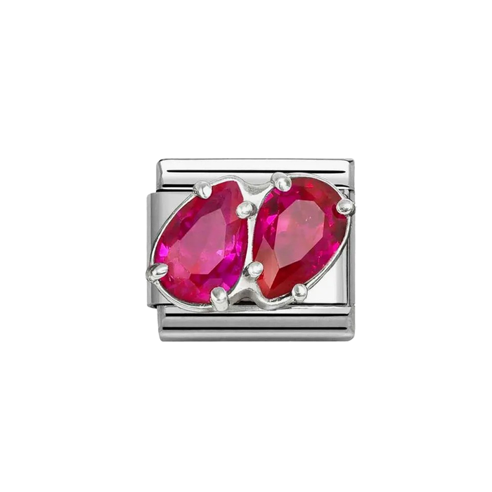 NOMINATION Classic Silver & Red CZ Double Drop Charm - Charms - Nomination - Bumbletree
