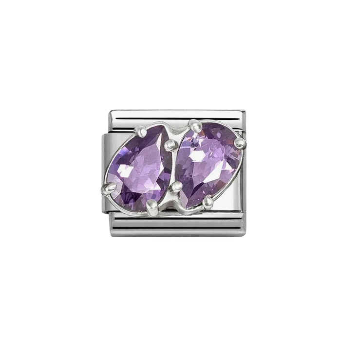 NOMINATION Classic Silver & Purple CZ Double Drop Charm - Charms - Nomination - Bumbletree