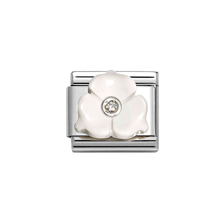 NOMINATION Classic Silver 3 Petaled White Flower CZ Charm