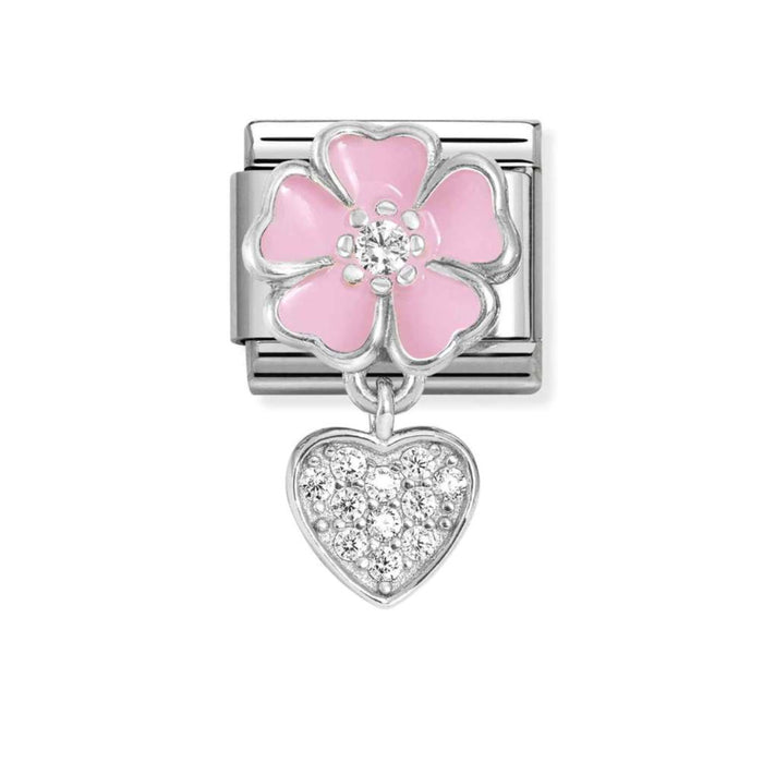 NOMINATION Classic Silver & Pink Flower With CZ Heart Charm - Charms - Nomination - Bumbletree