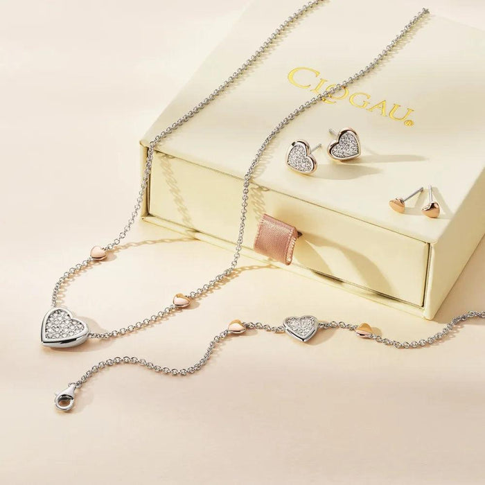 Clogau Forever Yours Sterling Silver & Rose Gold Love Heart Stud Earrings - Jewellery - Clogau - Bumbletree