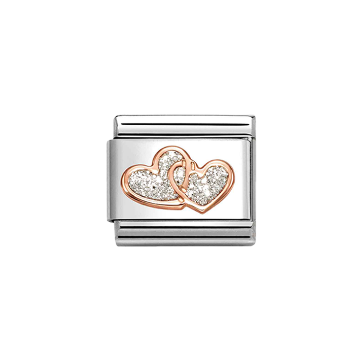 NOMINATION Classic Rose Gold Glitter Double Hearts Charm