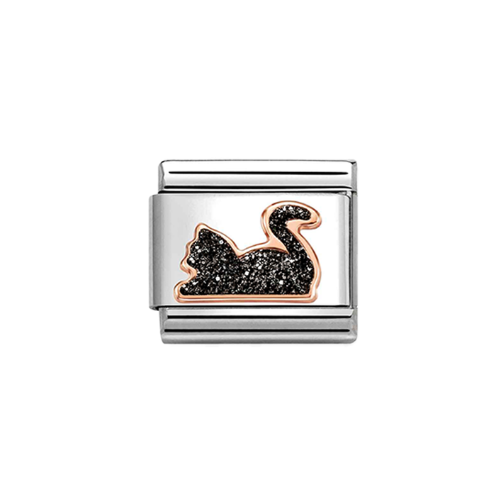 NOMINATION Classic Rose Gold Glitter Black Cat Charm