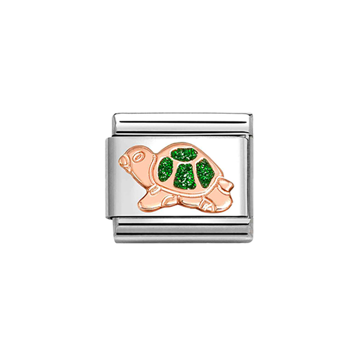 NOMINATION Classic Rose Gold Glitter Green Turtle Charm