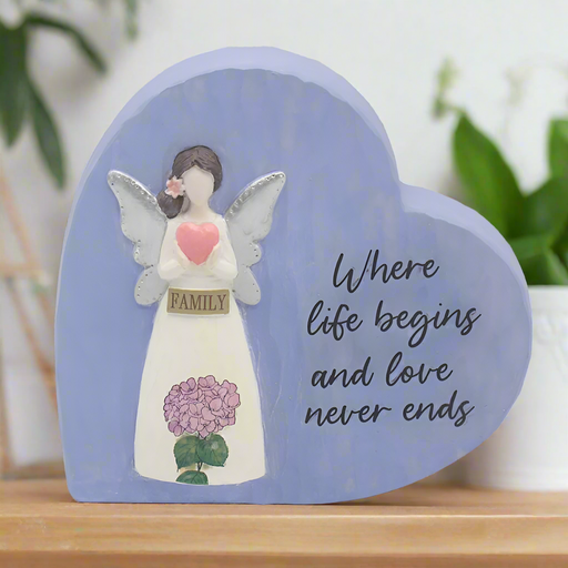 'Family' Angel Heart Wooden Ornament Plaque - Gifts - Bumbletree - Bumbletree