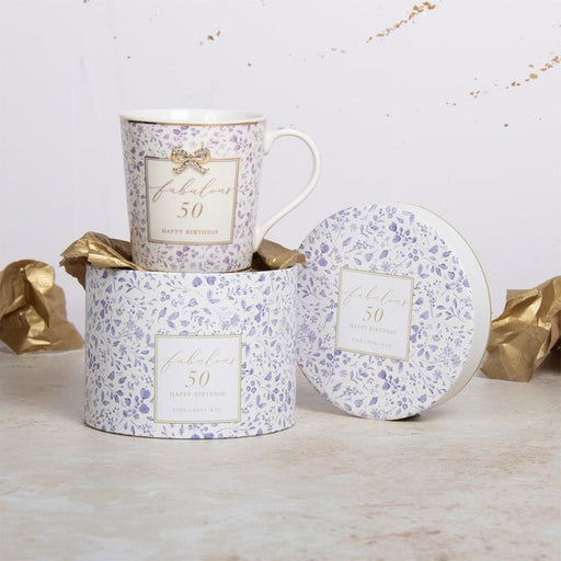 'Fabulous 50' Happy Birthday Floral Fine China Mug - Gifts - Bumbletree - Bumbletree