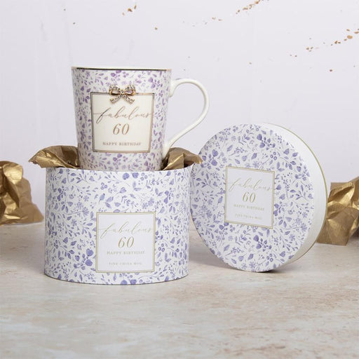 'Fabulous 60' Happy Birthday Floral Fine China Mug - Gifts - Bumbletree - Bumbletree