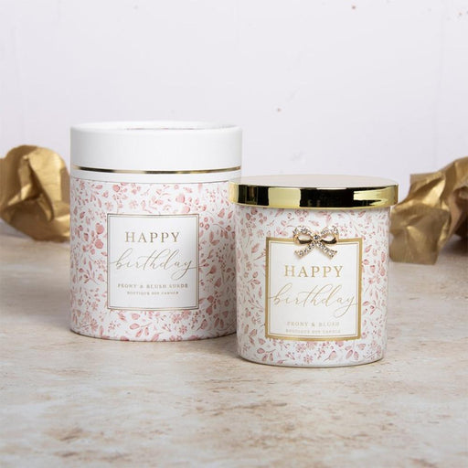 'Happy Birthday' Peony & Blush Suede Boutique Candle - Home Fragrance - Bumbletree - Bumbletree