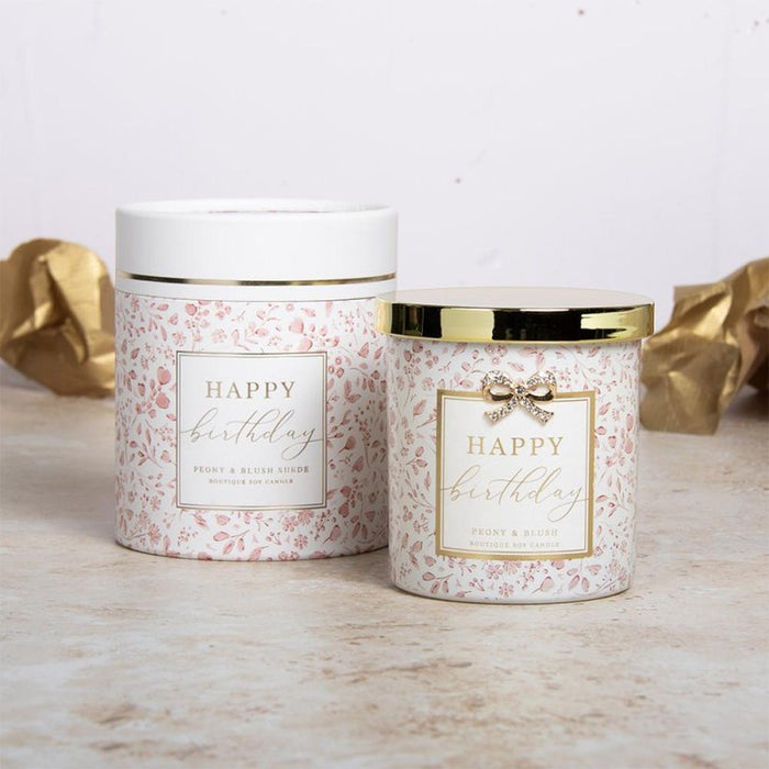 'Happy Birthday' Peony & Blush Suede Boutique Candle - Home Fragrance - Bumbletree - Bumbletree