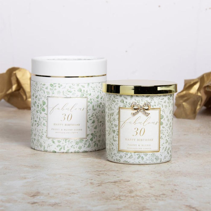 'Fabulous 30' Happy Birthday Peony & Blush Suede Boutique Candle - Home Fragrance - Bumbletree - Bumbletree