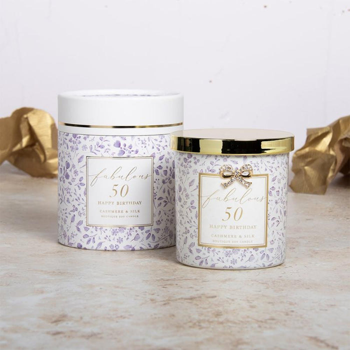 'Fabulous 50' Happy Birthday Cashmere & Silk Boutique Candle - Home Fragrance - Bumbletree - Bumbletree