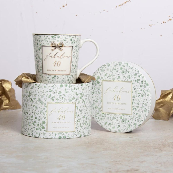 'Fabulous 40' Happy Birthday Floral Fine China Mug - Gifts - Bumbletree - Bumbletree