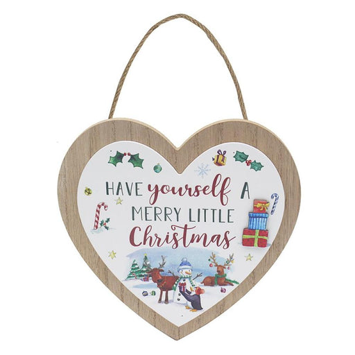 'Merry Little Christmas' Wooden Hanging Heart Ornament Plaque - Gifts - Bumbletree - Bumbletree