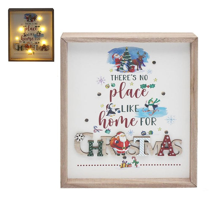 'There's No Place Like Home For Christmas' LED Wooden Hanging Plaque - Gifts - Bumbletree - Bumbletree