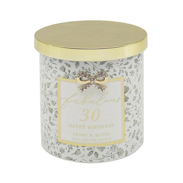 'Fabulous 30' Happy Birthday Peony & Blush Suede Boutique Candle - Home Fragrance - Bumbletree - Bumbletree