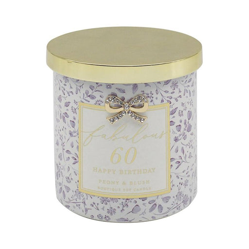 'Fabulous 60' Happy Birthday Peony & Blush Suede Boutique Candle - Home Fragrance - Bumbletree - Bumbletree