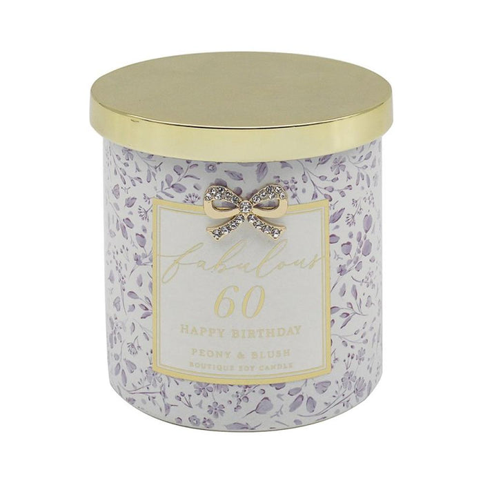 'Fabulous 60' Happy Birthday Peony & Blush Suede Boutique Candle - Home Fragrance - Bumbletree - Bumbletree