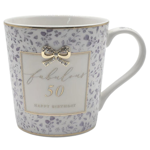 'Fabulous 50' Happy Birthday Floral Fine China Mug - Gifts - Bumbletree - Bumbletree