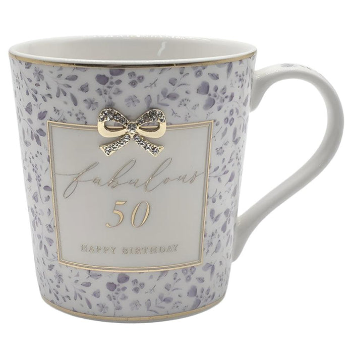'Fabulous 50' Happy Birthday Floral Fine China Mug - Gifts - Bumbletree - Bumbletree