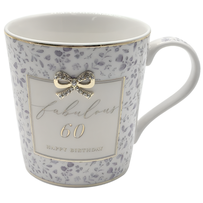 'Fabulous 60' Happy Birthday Floral Fine China Mug - Gifts - Bumbletree - Bumbletree