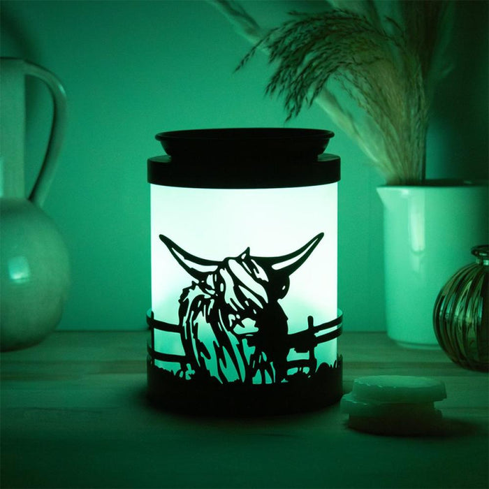 Highland Cow Northern Lights LED Colour Changing Wax Melt & Oil Burner Aroma Lamp - Home Fragrance - Bumbletree - Bumbletree