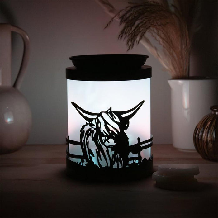 Highland Cow Northern Lights LED Colour Changing Wax Melt & Oil Burner Aroma Lamp - Home Fragrance - Bumbletree - Bumbletree
